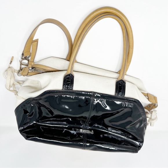 Sportsmax Patent Leather Canvas Natural Leather Hobo Bag